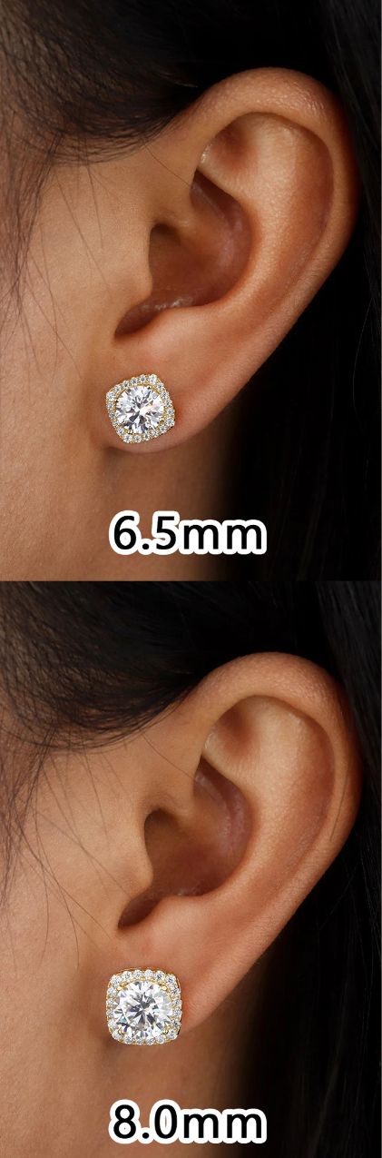 Square Cushion Halo Stud Earrings