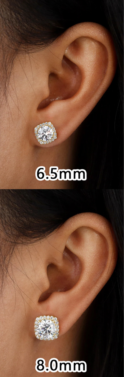 Square Cushion Halo Stud Earrings