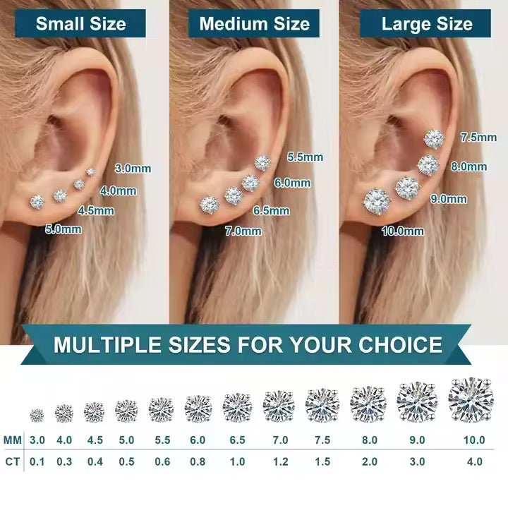Round Moissanite Stud Earrings (Screwback)